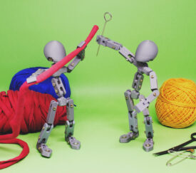 Two,Articulated,Dolls,,In,Cooperation,,Simulate,The,Creation,And,Development